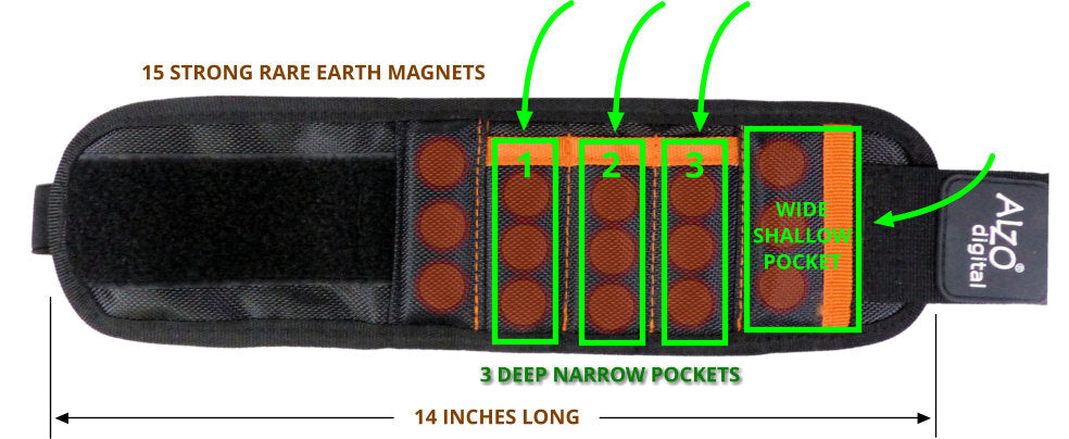 Magnetic Wristband with 15 Strong Magnets, Tool Belt Magnetic Wrist Band